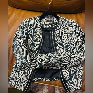 Fusion Beats Black & White Patterned Bomber Jacket